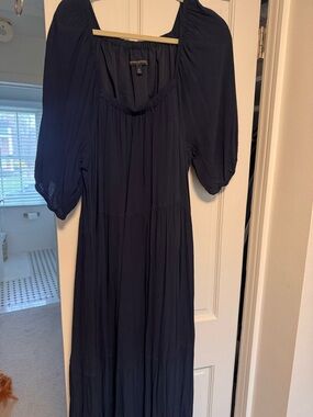 Banana Republic Navy Puff-Sleeve Maxi Dress